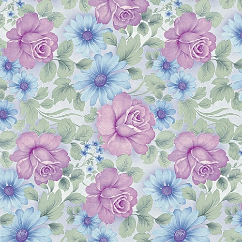 Wachstuch Tischdecke mit schönen Blumen in Rosa und Blauviolett