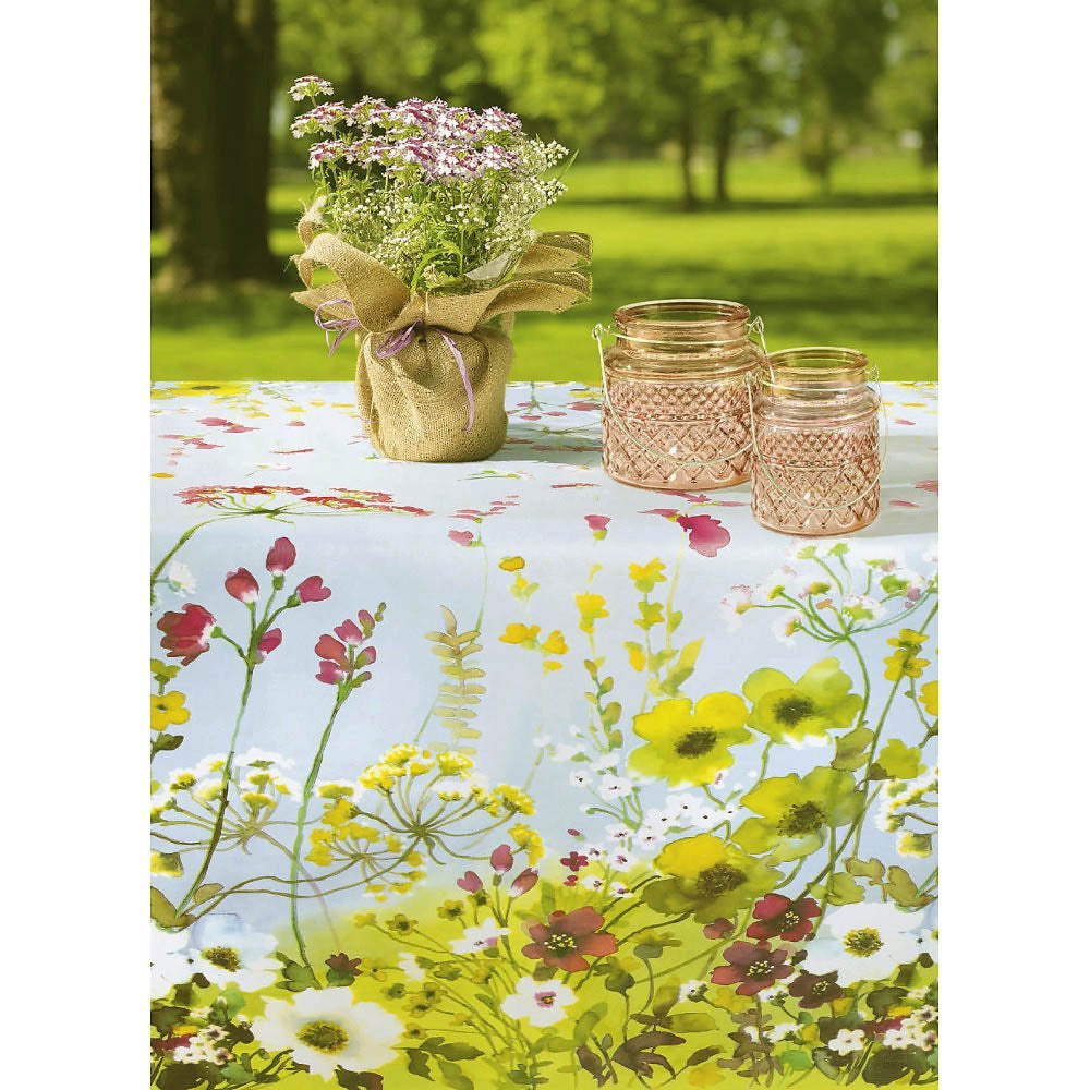 Blumenwiese - Wachstuch Tischdecke mit schönem Blumen-Aquarell