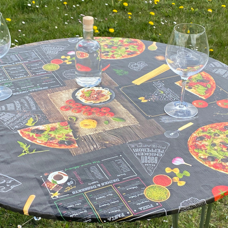Mums Pizza - Runde Wachstischdecke mit Gummizug - Für Tische Ø 60 - Ø 130 cm
