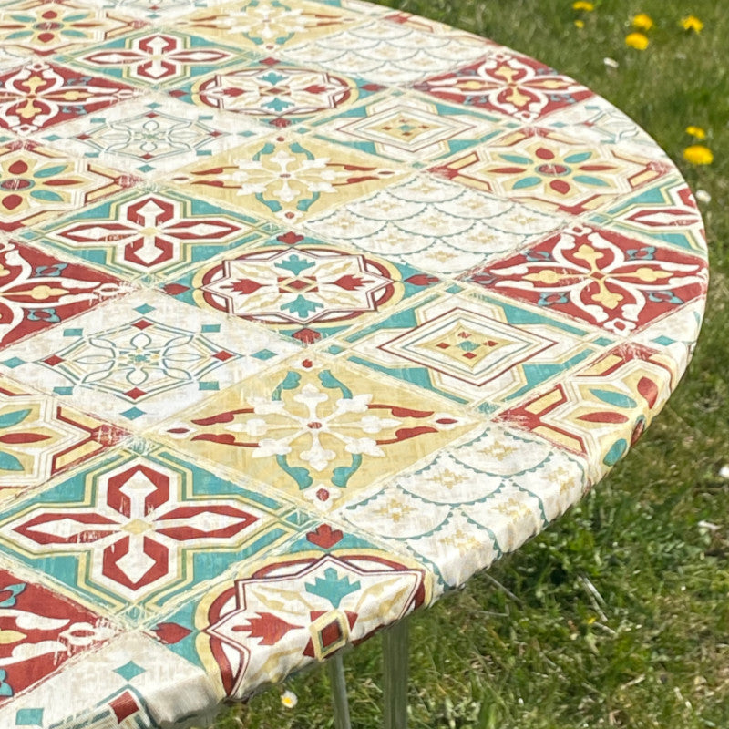 Skønne Kakler Grün - Runde Wachstischdecke mit Gummizug