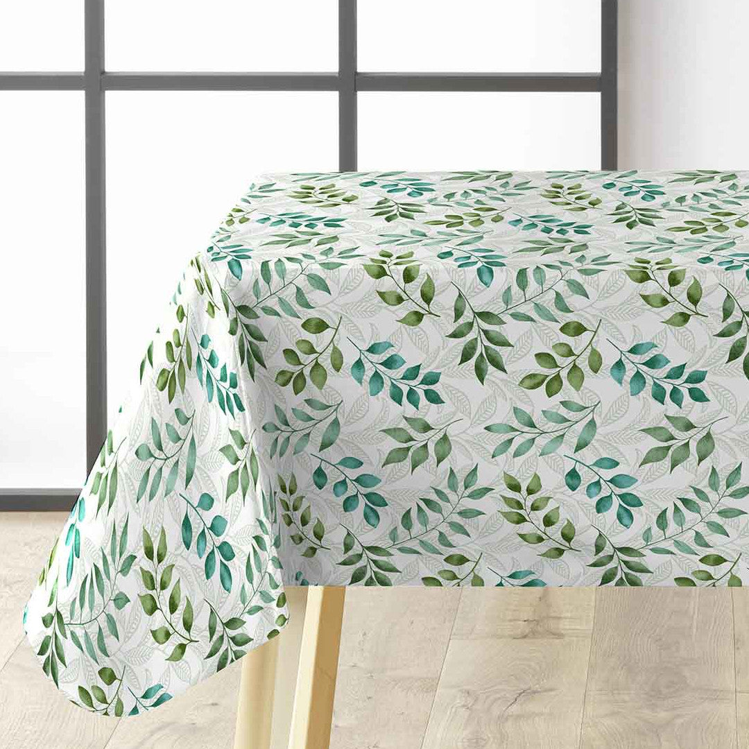 Agathe – Wachstuch Tischdecke mit Blattmotiv in Grüntönen, Ecke
