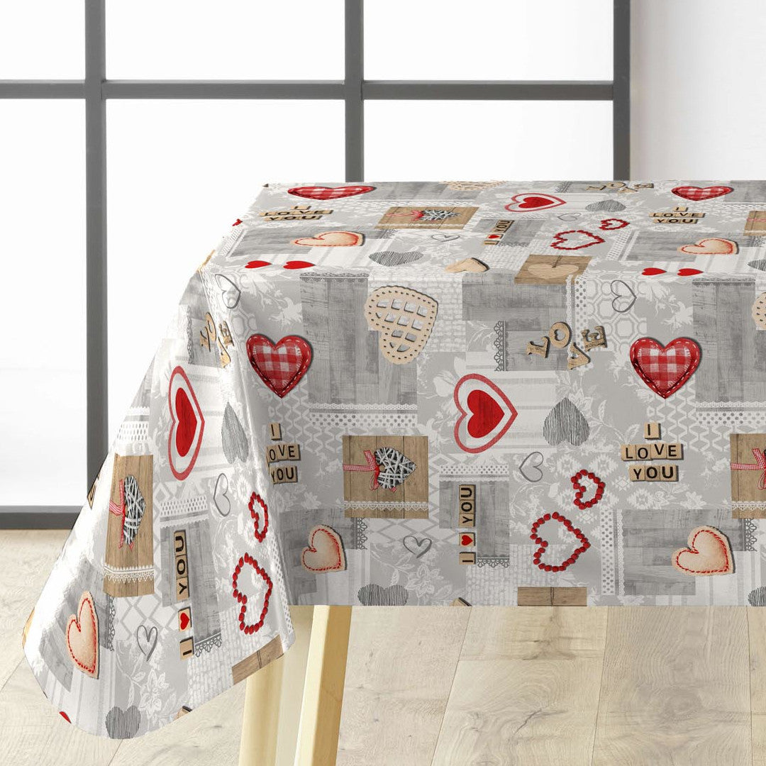 Amour Red - Wachstuch Tischdecke mit Herzen und romantischen Details, Ecke