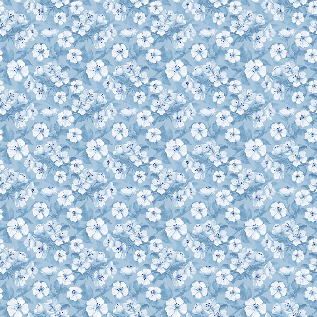 Blomsterflor Blau – leicht geprägte Wachstuch Tischdecke mit weißen Blumen, Muster