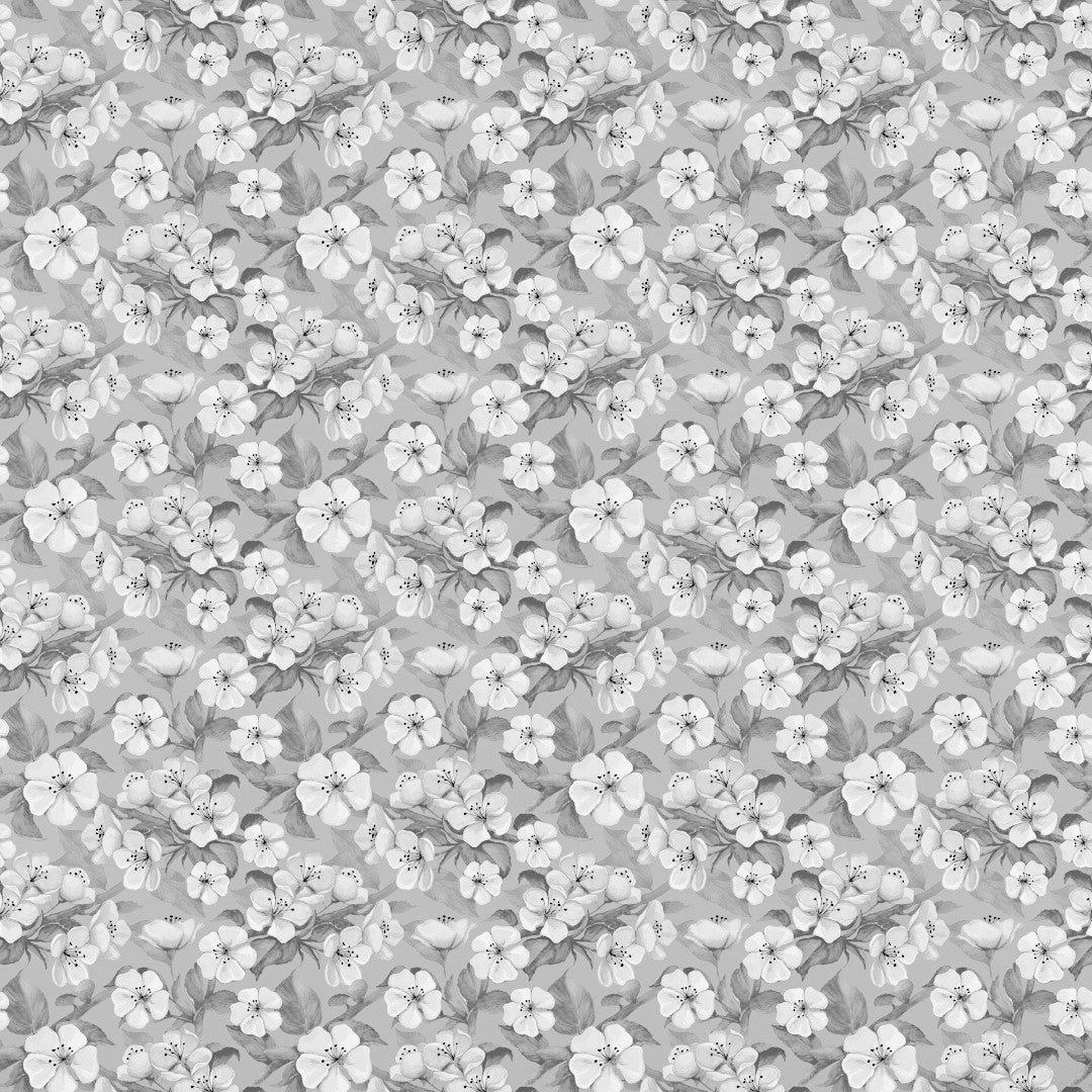 Blomsterflor Grau – Leicht geprägte Wachstuch Tischdecke mit weißen Blumen, Muster