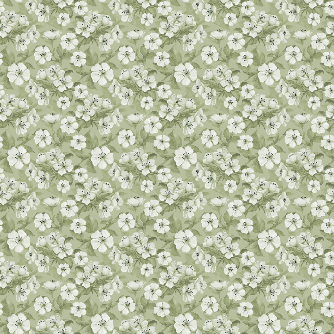 Blomsterflor Grün – leicht geprägte Wachstuch Tischdecke mit weißen Blumen, Muster