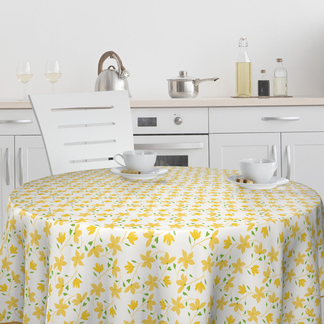 Bloom Bloom Lemonade – 160 cm breite runde Wachstuch-Tischdecke mit Blumen