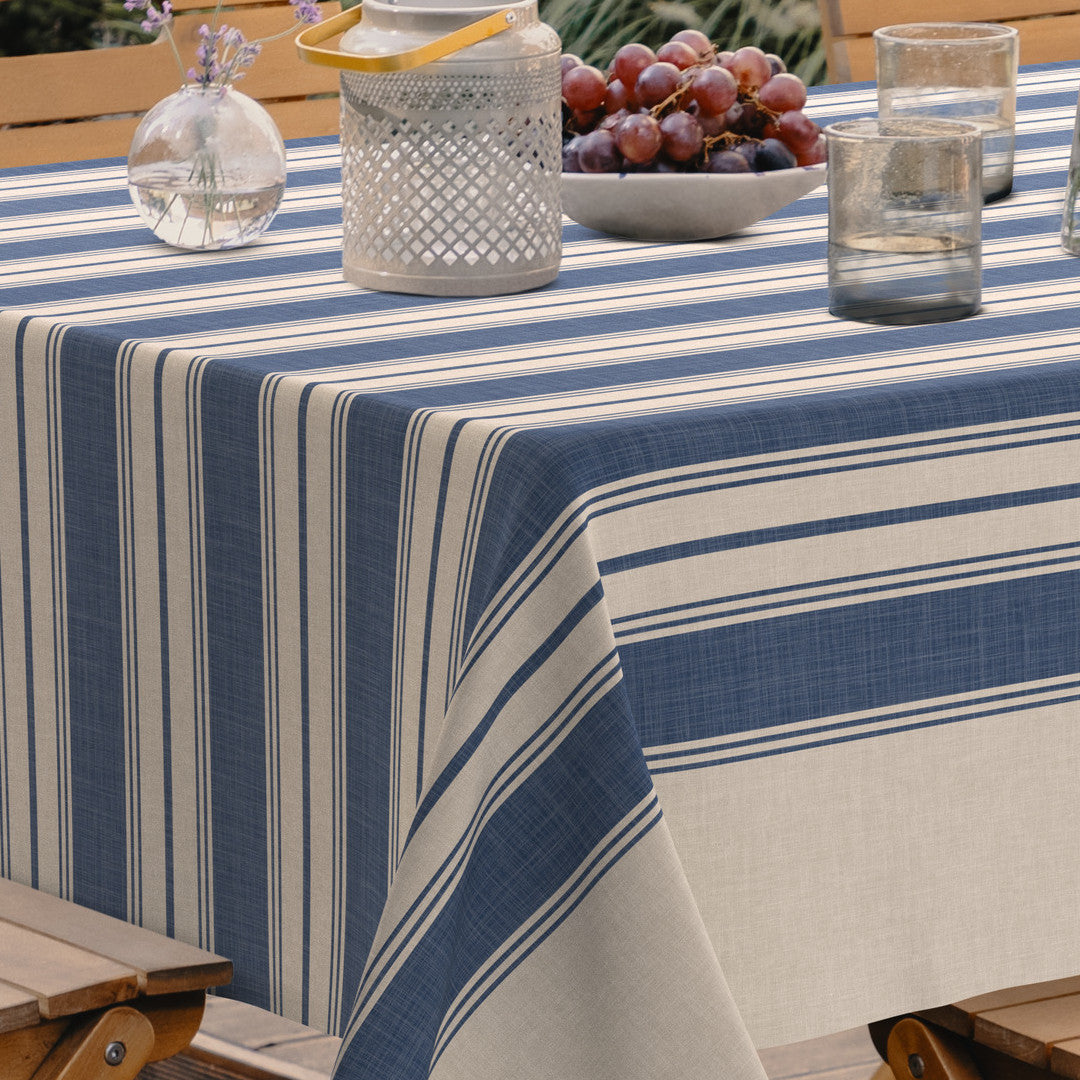 Bretonia, extra starke Wachstuch Tischdecke mit blauen Streifen, Ecke