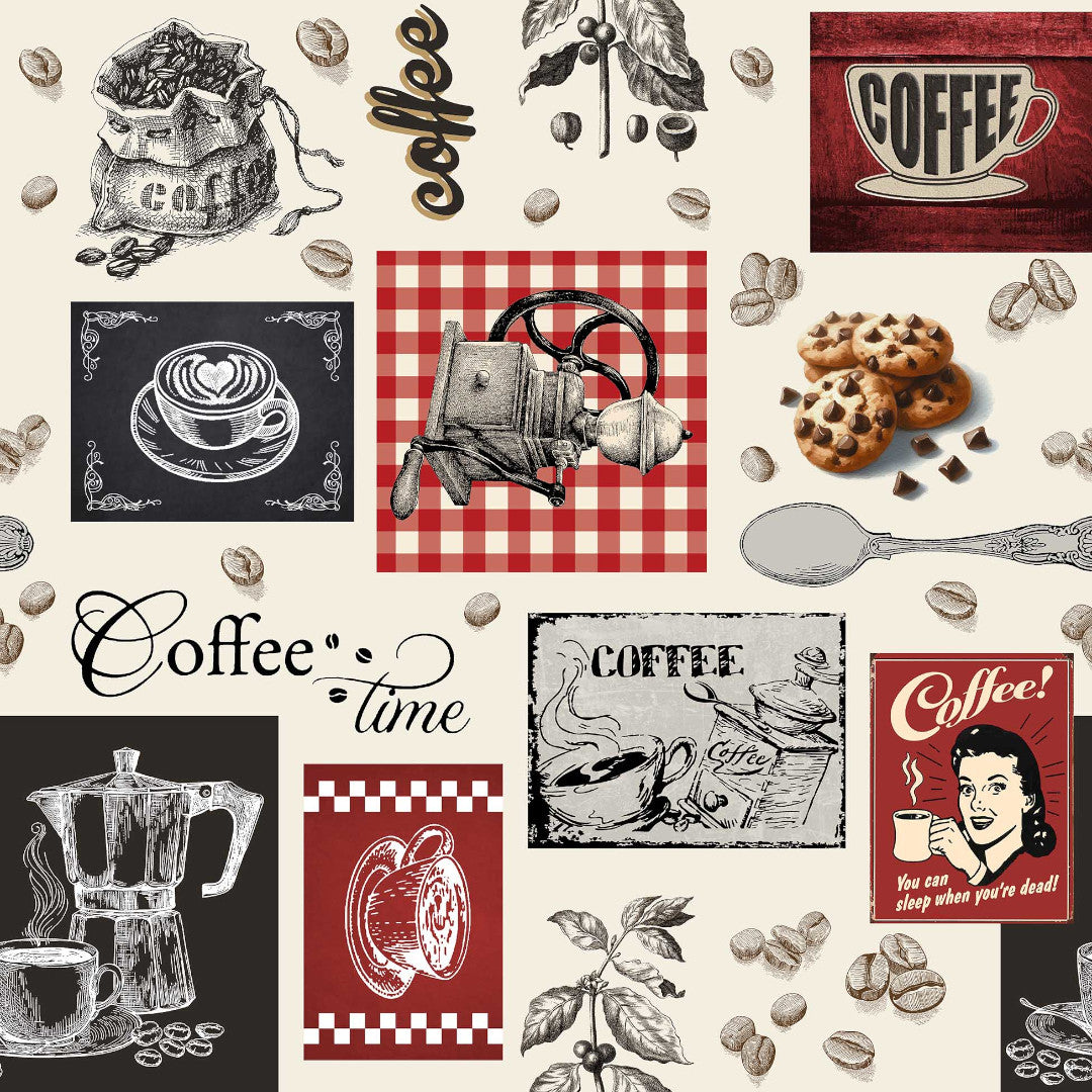 Café – Wachstuch Tischdecke mit Kaffeemotiv, perfekt für Cafés und gemütliche Kaffeemomente, Muster