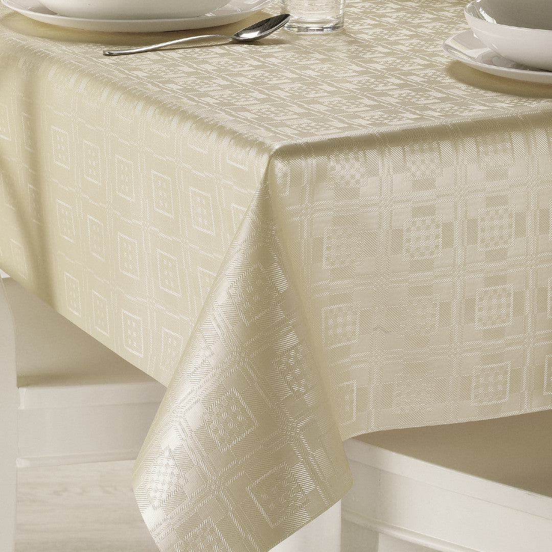 Champagne Damask - elegante Wachstuch Tischdecke mit klassischem Damastmuster in Champagnerfarbe, Ecke