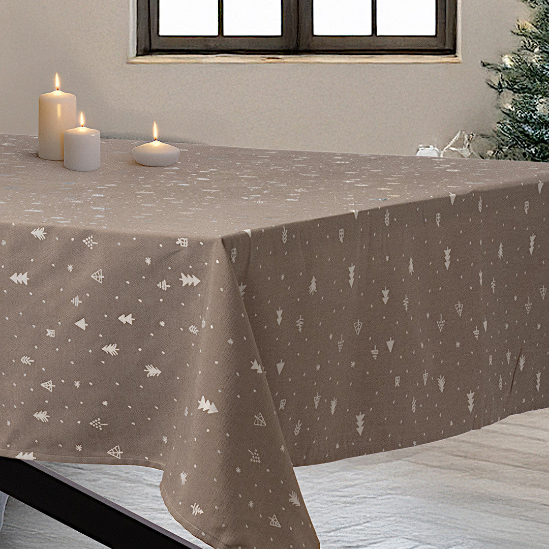 Christmas Carol Natur – damastgewebte Weihnachtstischdecke 160 x 220 cm, Ecke 1