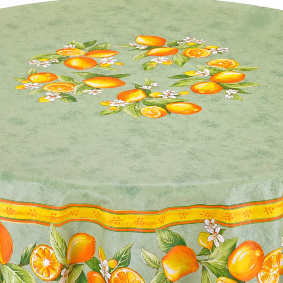 Citron Grün – Große runde acrylbeschichtete Provence-Tischdecke Ø 230, Nahaufnahme 1