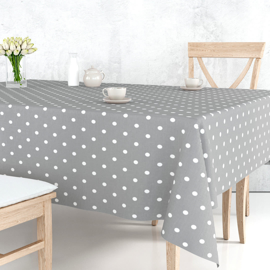 Classic Dot Grau - Wachstuch Tischdecke mit weißen Punkten