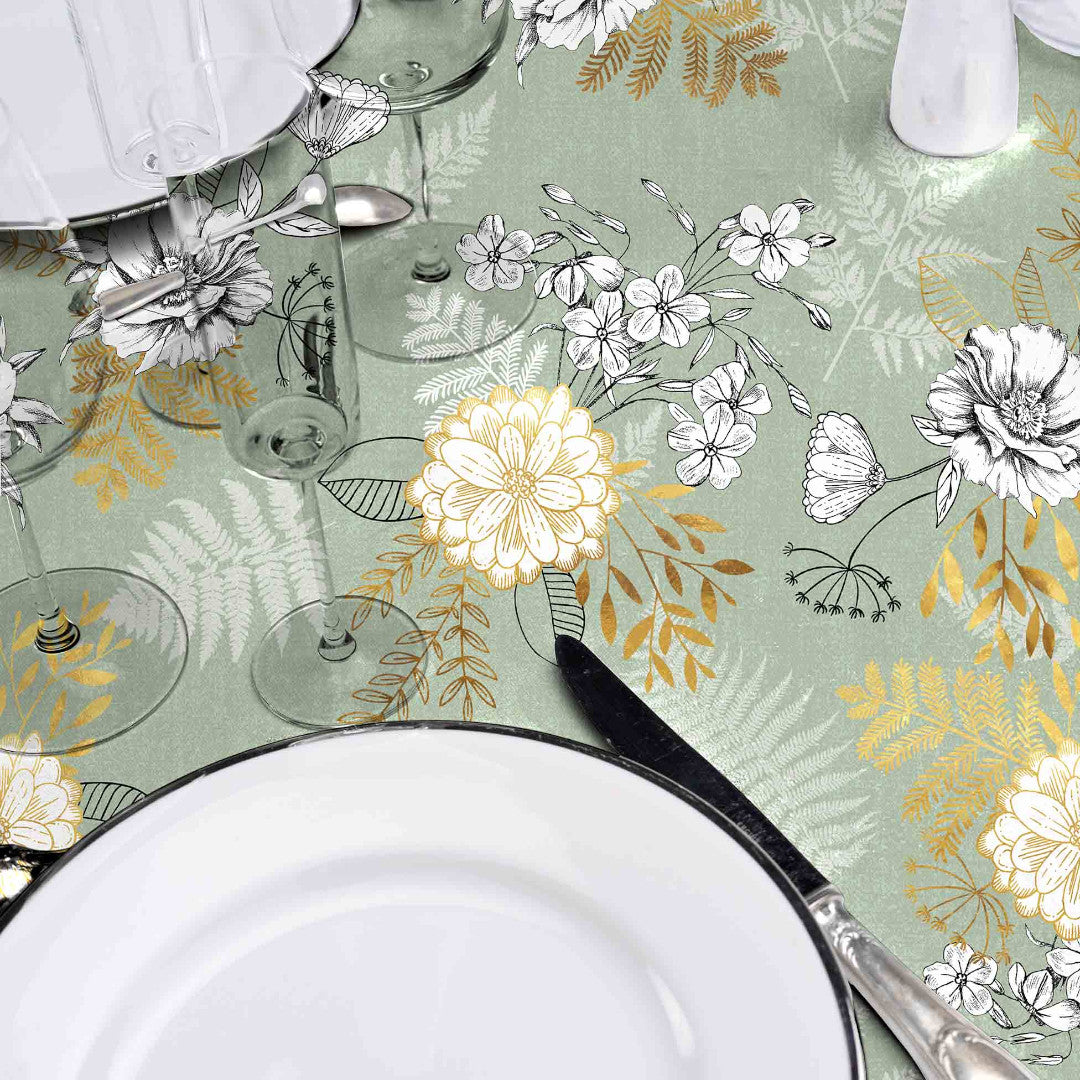 Claudie Sauge Metallic – Wachstuch Tischdecke mit Goldeffekt, Nahaufnahme