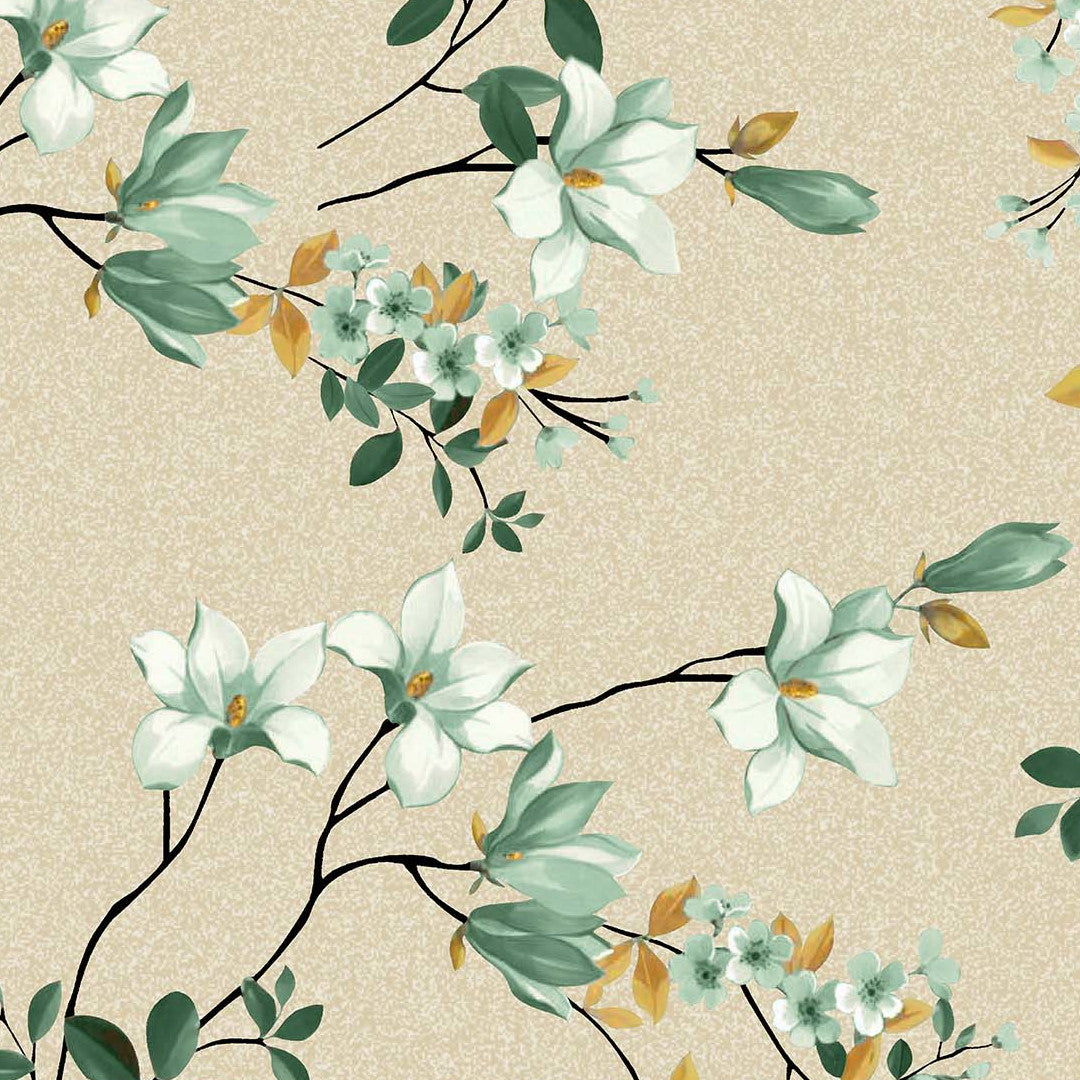 Clematite Vert – florale Wachstuch Tischdecke mit meliertem Grund in warmen Tönen, Muster