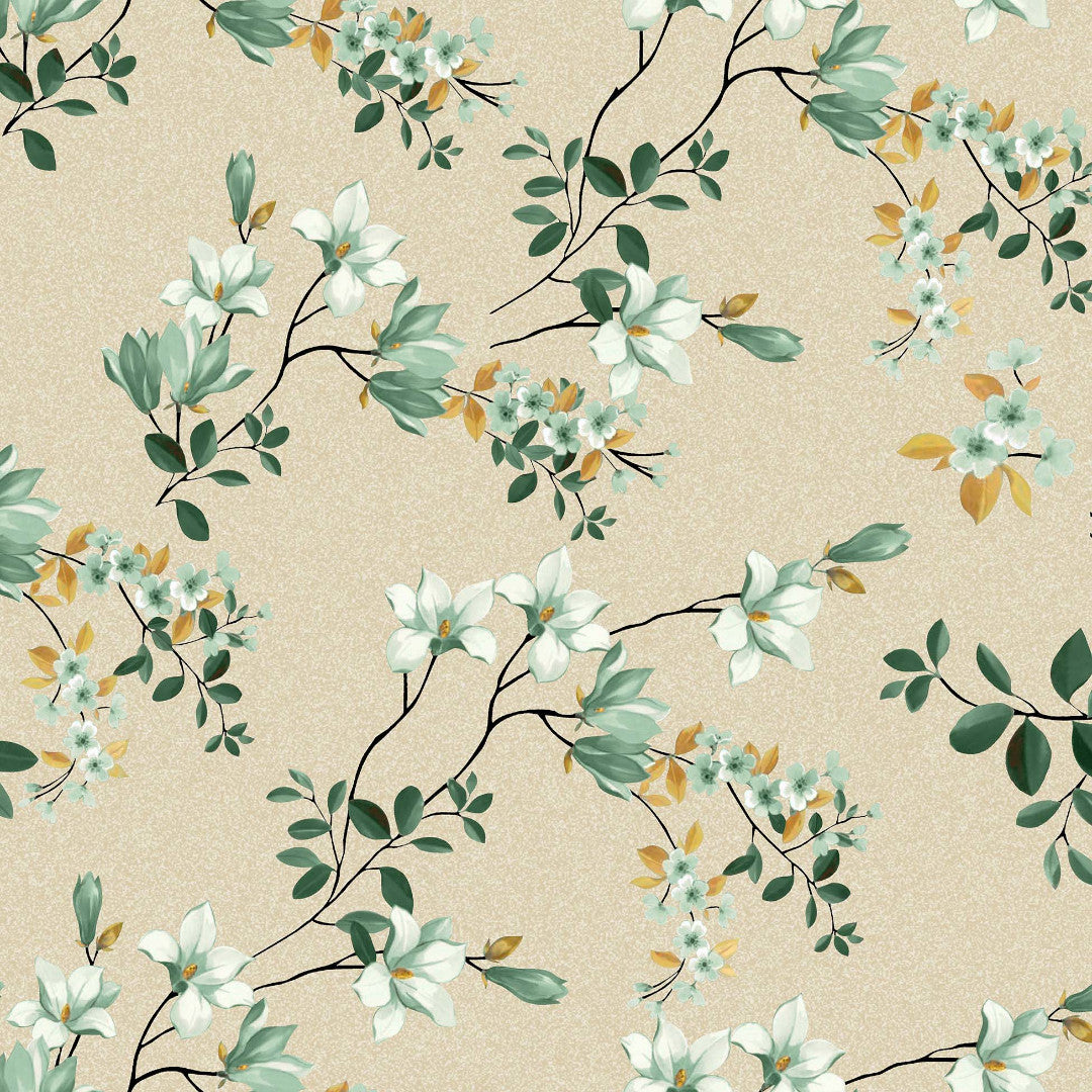 Clematite Vert – florale Wachstuch Tischdecke mit meliertem Grund in warmen Tönen, Muster 1
