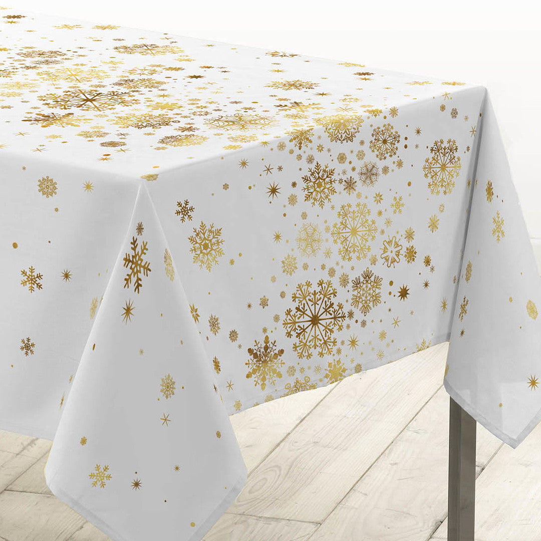 Constellation Weiß/Gold - Weihnachtstischdecke mit Metalldruck, 150 x 240 cm, Ecke
