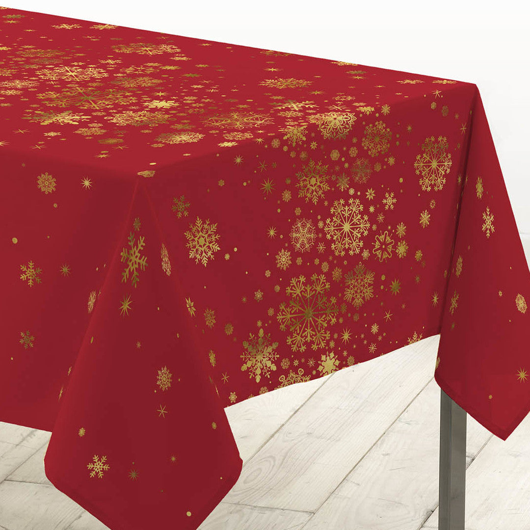 Constellation Rot/Gold - Weihnachtstischdecke mit Metalldruck, 150 x 240 cm, Ecke