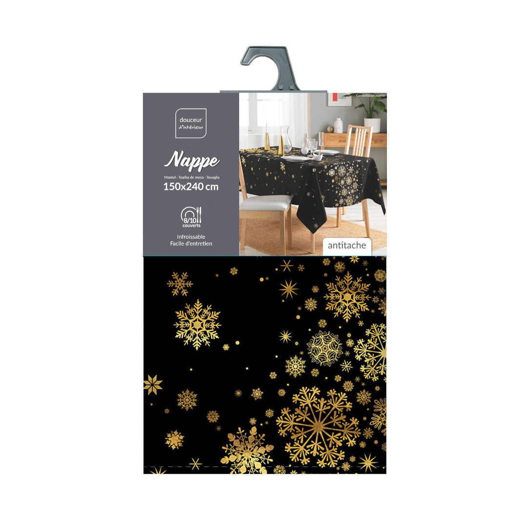 Constellation Schwarz/Gold - Weihnachtstischdecke mit Metalldruck, 150 x 240 cm, Verpackung