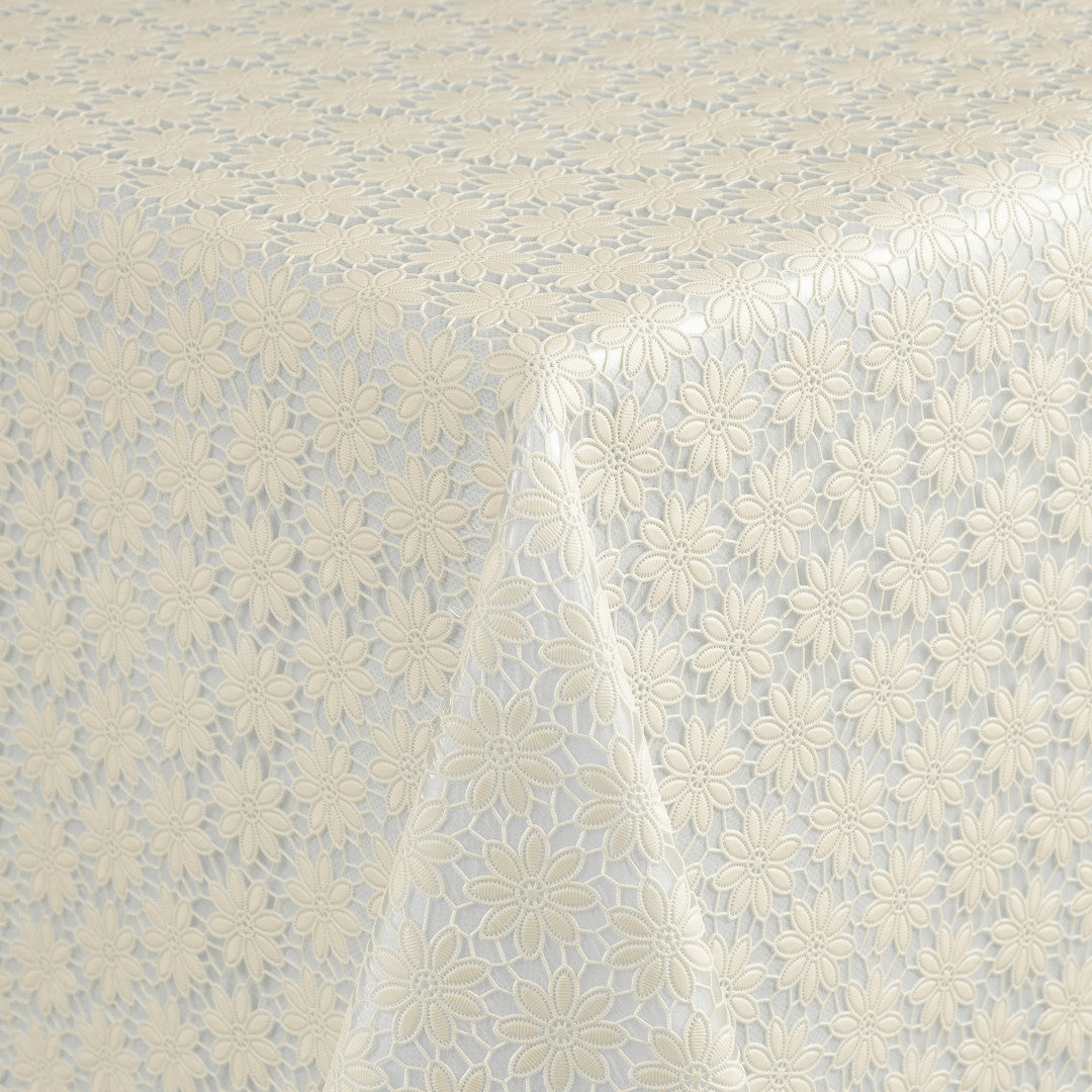 Daisy Lace – cremefarbene Wachstuch Tischdecke in Spitzenoptik mit kleinen Blumen