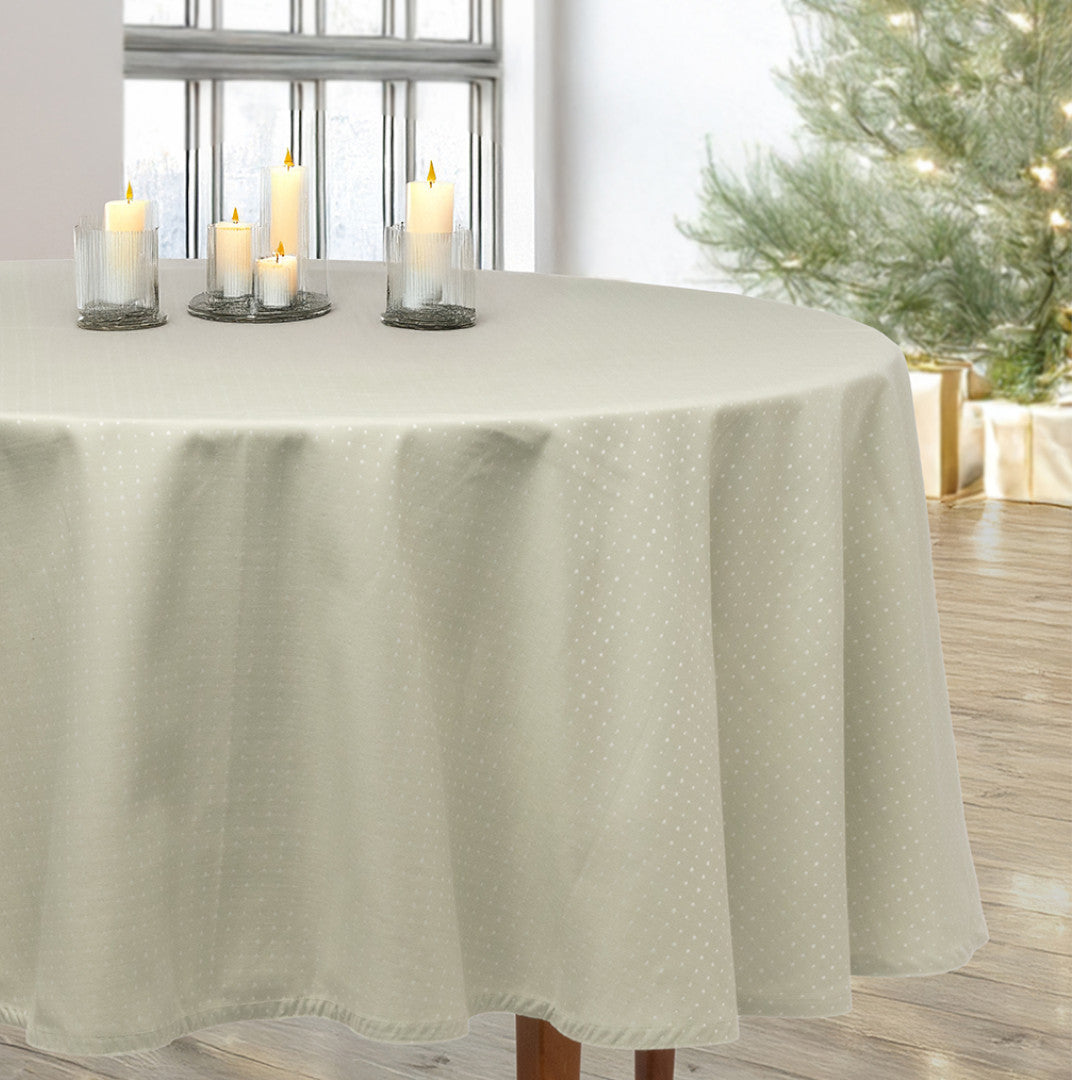 Dotea Sage - Runde Damasttischdecke mit Punkten, Ø 200 cm, weihnachtliches Ambiente