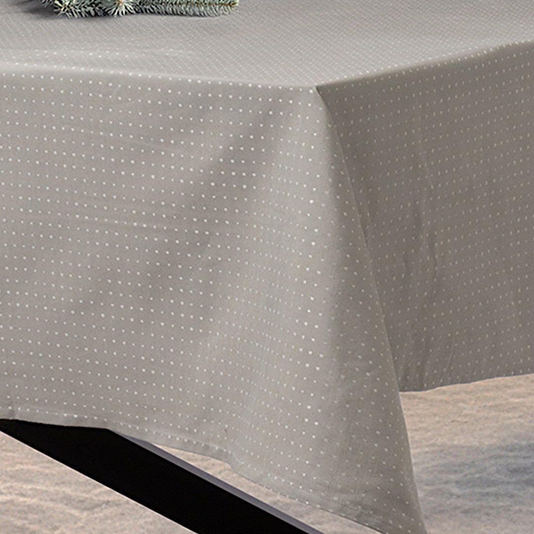 Dotea Grau-Blau – Damasttischdecke mit Punkten, 140 x 320 cm, Ecke