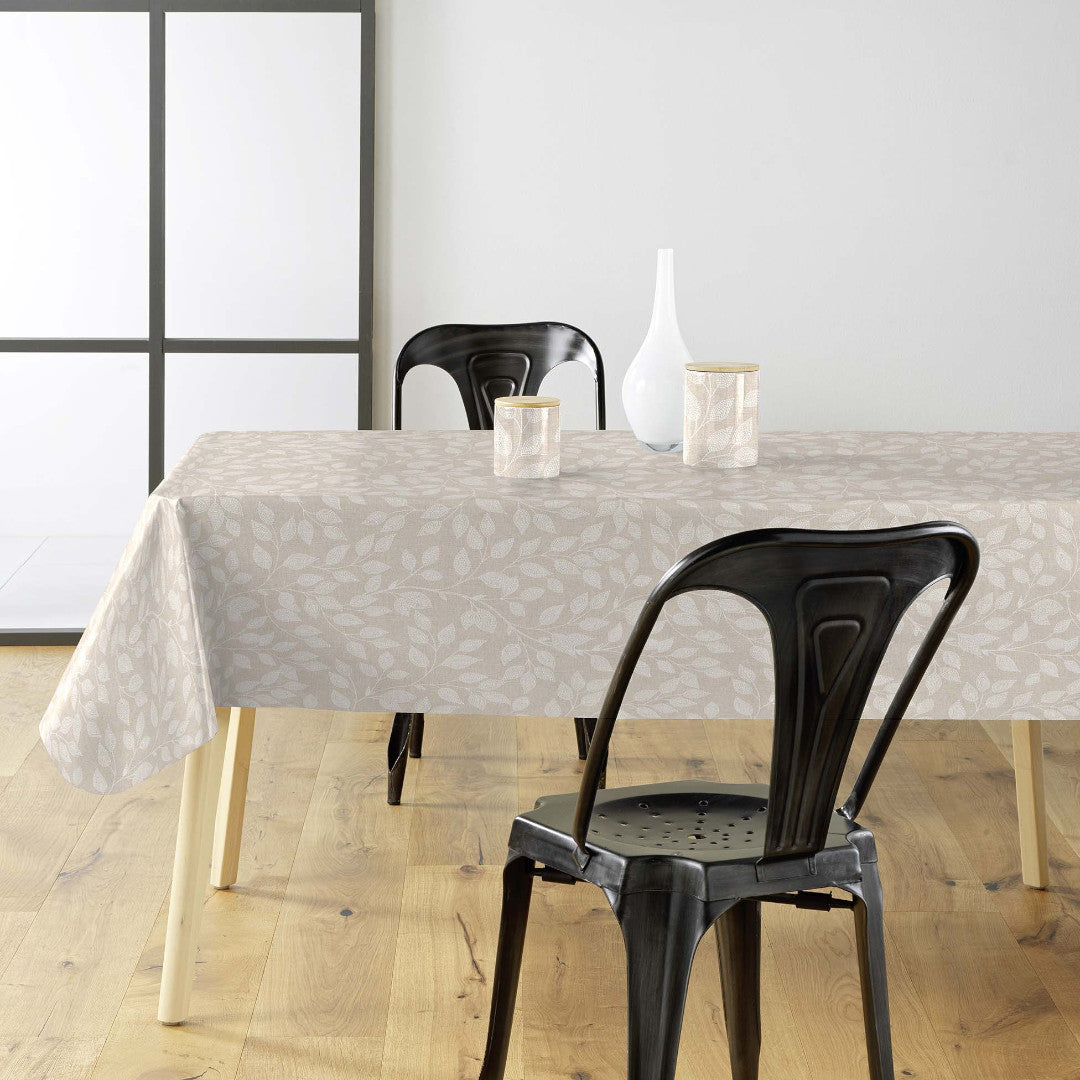 Duchesse – Wachstuch Tischdecke in glatter Leinenoptik mit elegantem Blattmuster, Ambiente