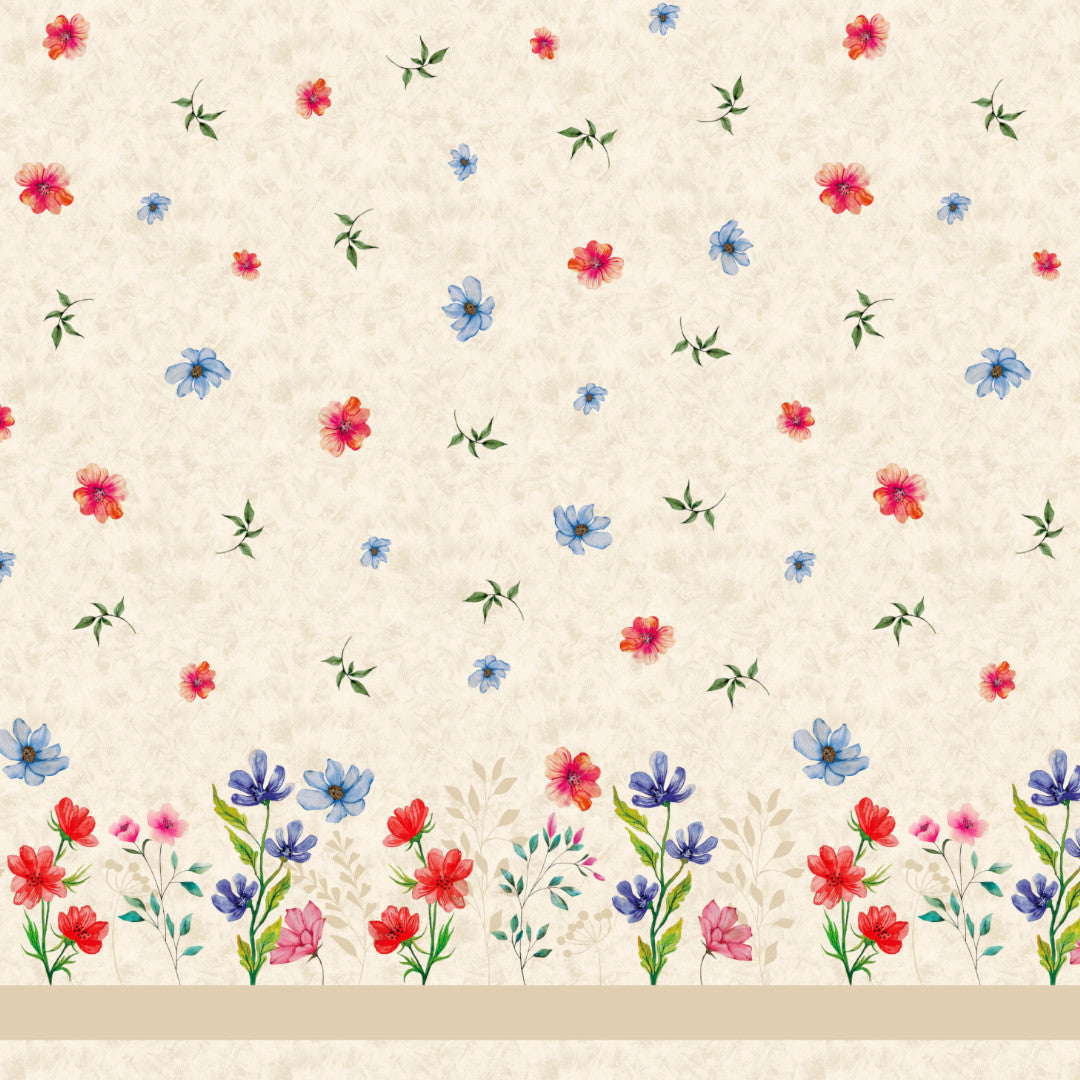 Engblomst Beige – Wachstuch Tischdecke mit Blumenbordüre, Muster