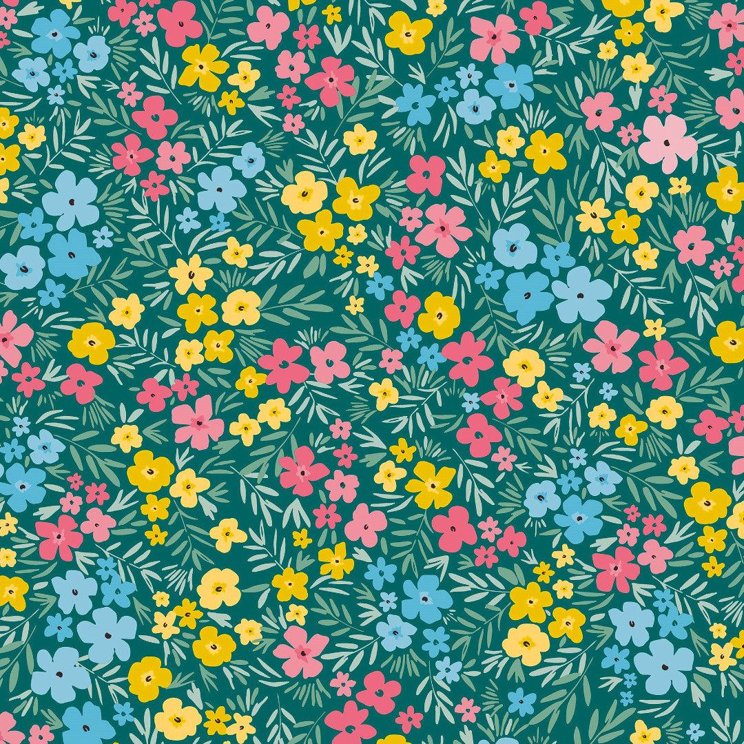 Engblomst Grün – Wachstuch Tischdecke mit leichter Prägung und dichtem Blumenmuster