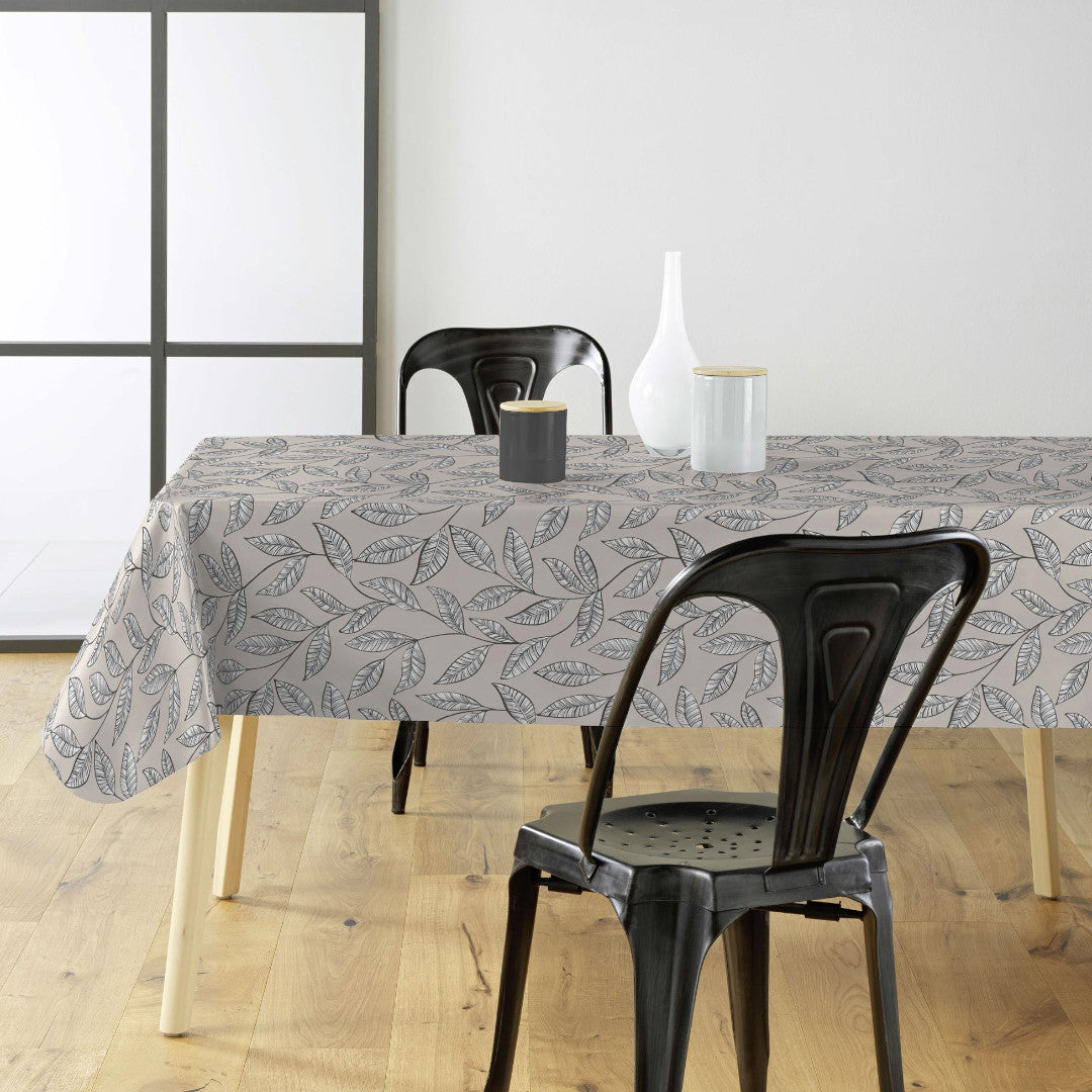 Evora Naturel – Wachstuch Tischdecke mit botanischem Blättermuster, Ambienteaufnahme