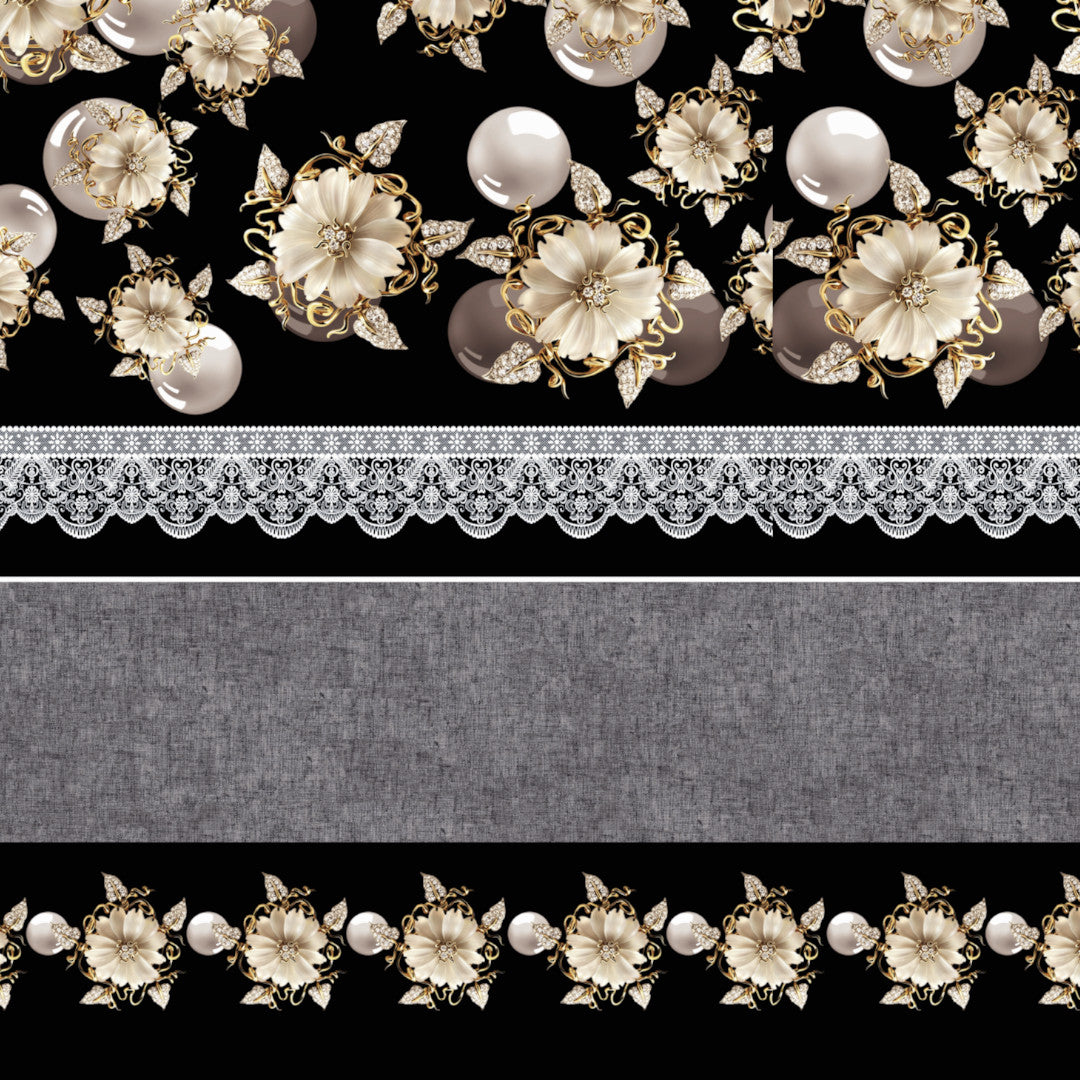 Floria Schwarz – Dekorative Wachstuch Tischdecke mit Blumenbordüre, Muster