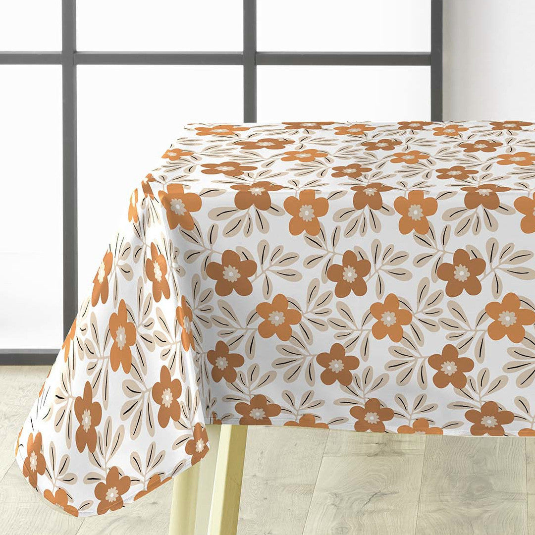 Flory Ochre - Wachstuch Tischdecke mit Blumen in warmen Ockernuancen, Ecke