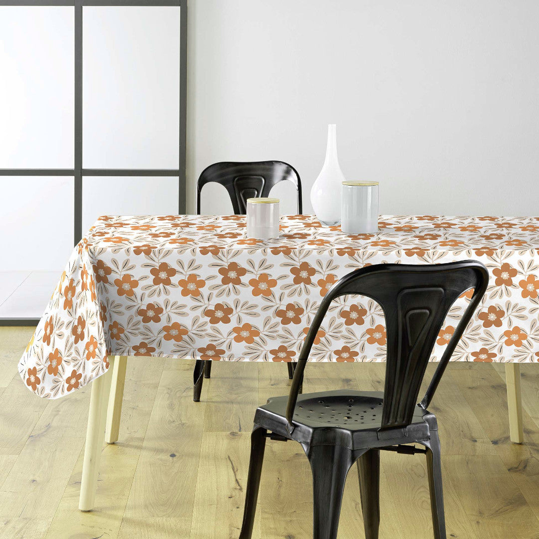 Flory Ochre - Wachstuch Tischdecke mit Blumen in warmen Ockernuancen, Ambiente