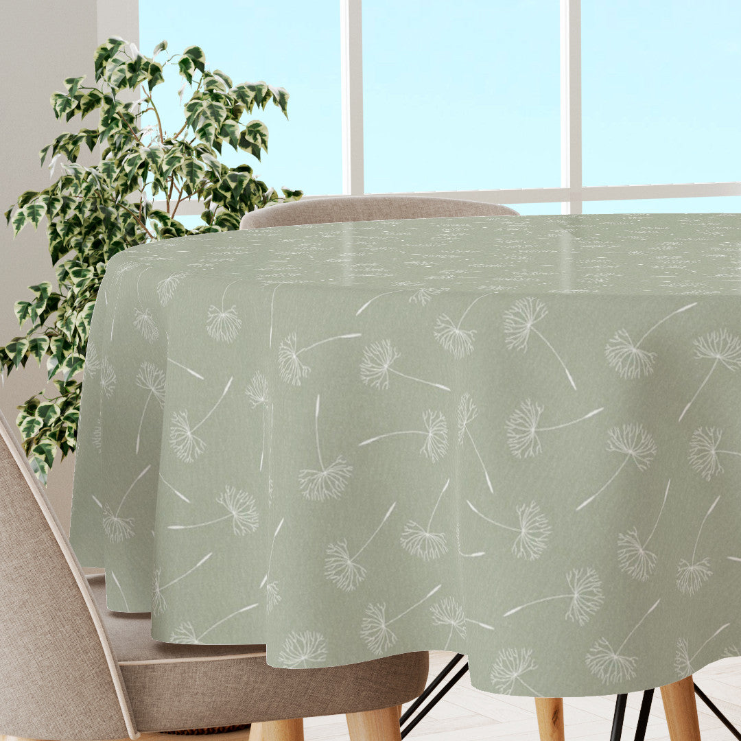 Frøvik Grün – extra breite Wachstuch Tischdecke in Leinenoptik, 180 cm, rund