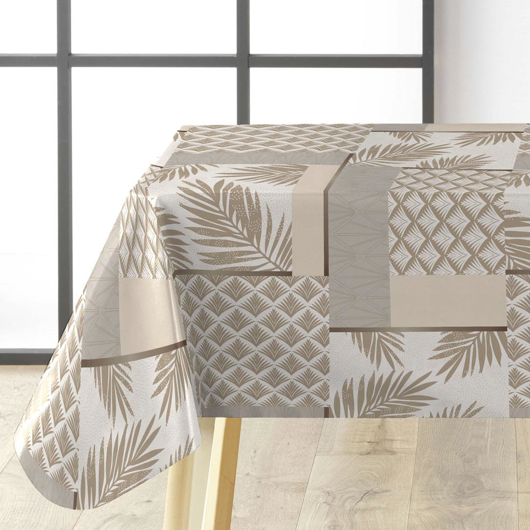 Ginger Luxury Naturel – Wachstuch Tischdecke mit botanischem Patchworkmuster, Ecke