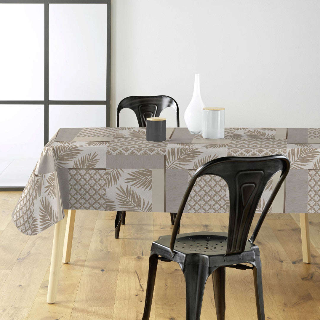 Ginger Luxury Naturel – Wachstuch Tischdecke mit botanischem Patchworkmuster, Ecke, Ambiente