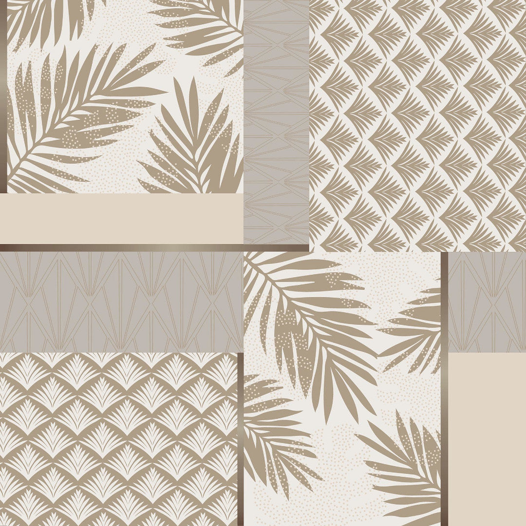 Ginger Luxury Naturel – Wachstuch Tischdecke mit botanischem Patchworkmuster