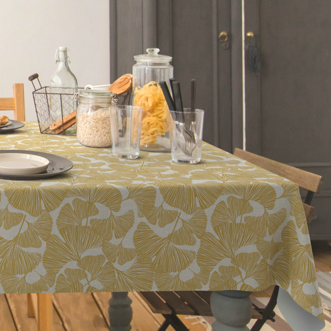 Ginkgo Honey – Extra starke Wachstuch Tischdecke in Textiloptik, Ecke