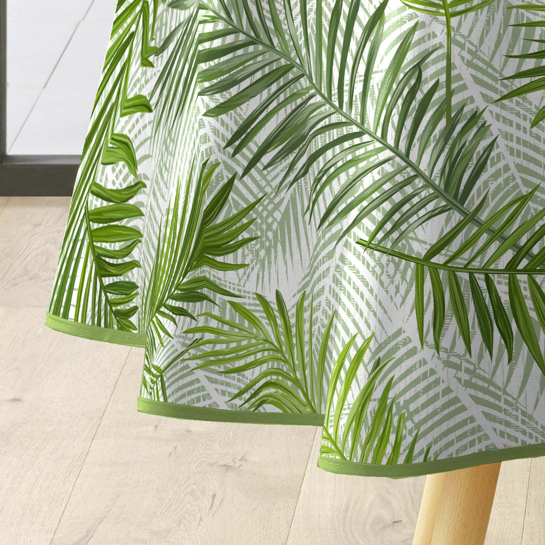 Green Feuilles – Runde Wachstuch-Tischdecke Ø 155 cm, Kante