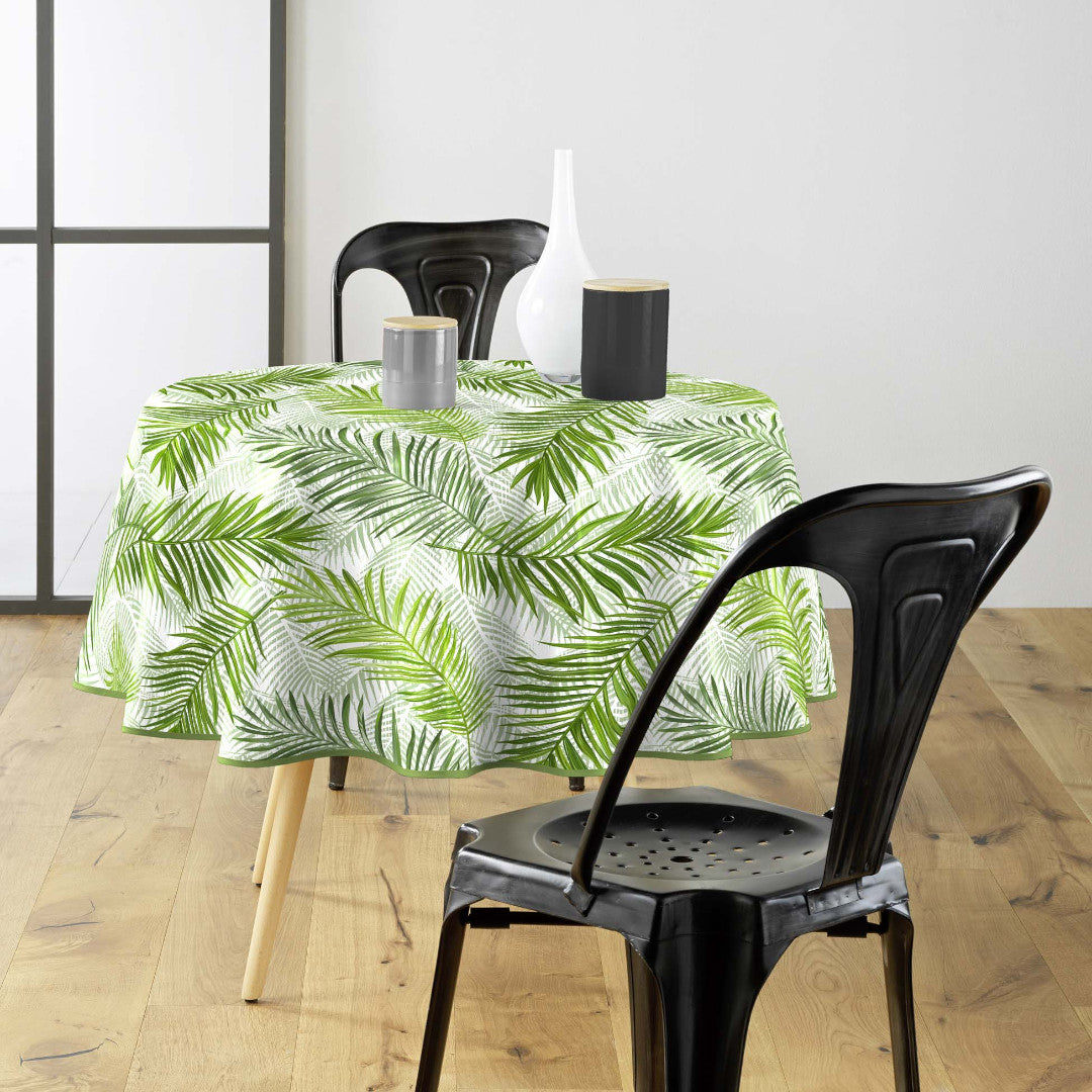 Green Feuilles – Runde Wachstuch-Tischdecke Ø 155 cm, Ambiente