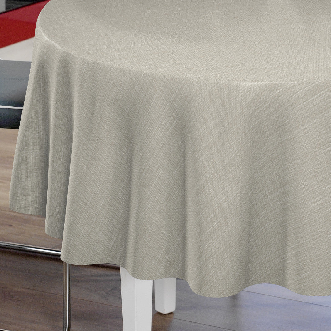 Groblad Beige – Runde Wachstuch-Tischdecke in Leinenoptik