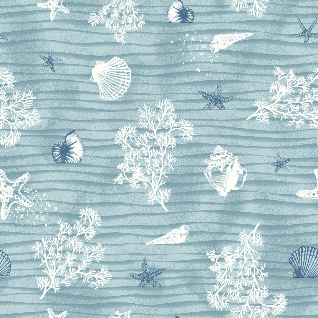 Havbris Blau – Wachstuch Tischdecke mit maritimen Details, Muster