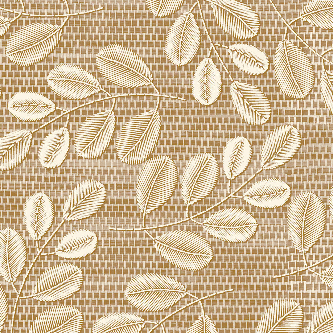 Hessian Leaf Beige – Leicht geprägte Wachstuch Tischdecke mit Blattmuster, Nahaufnahme