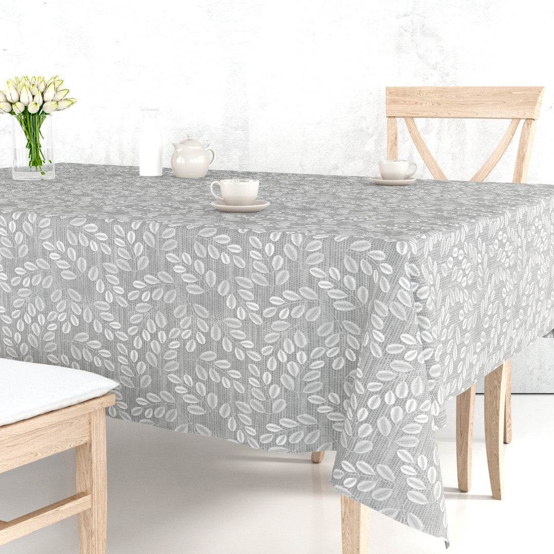 Hessian Leaf Grau – leicht geprägte Wachstuch Tischdecke mit Blattmuster
