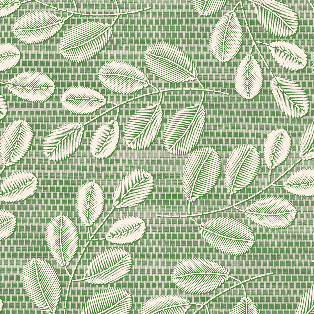 Hessian Leaf Grün – leicht geprägte Wachstuch Tischdecke mit Blattmuster, Nahaufnahme