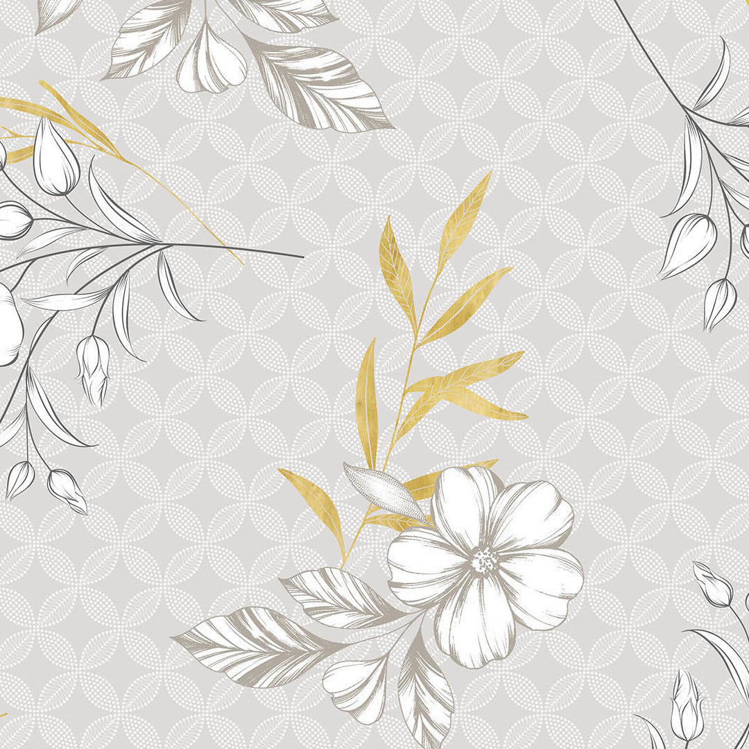 Hortense - Wachstuch Tischdecke mit floralem Muster in goldenen und neutralen Tönen, Muster