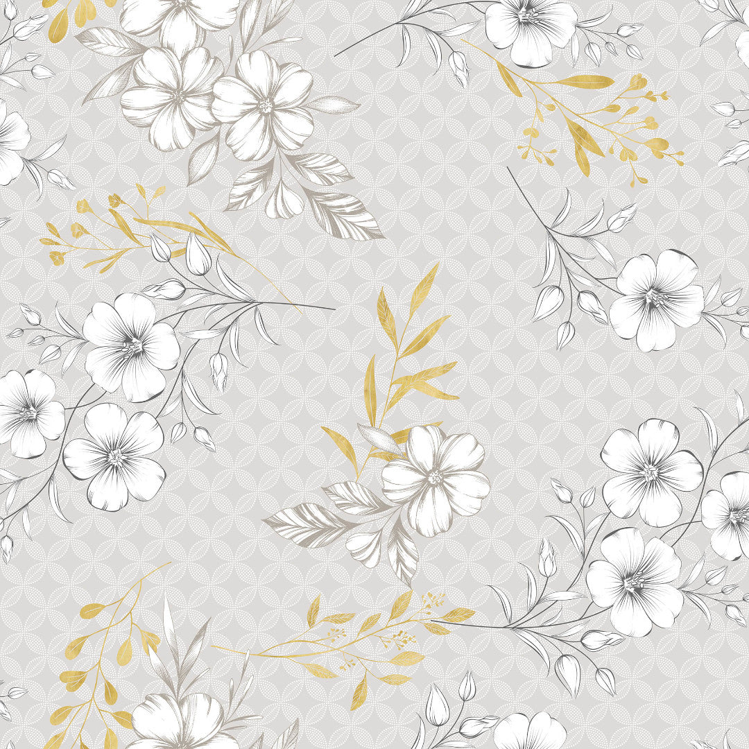 Hortense - Wachstuch Tischdecke mit floralem Muster in goldenen und neutralen Tönen