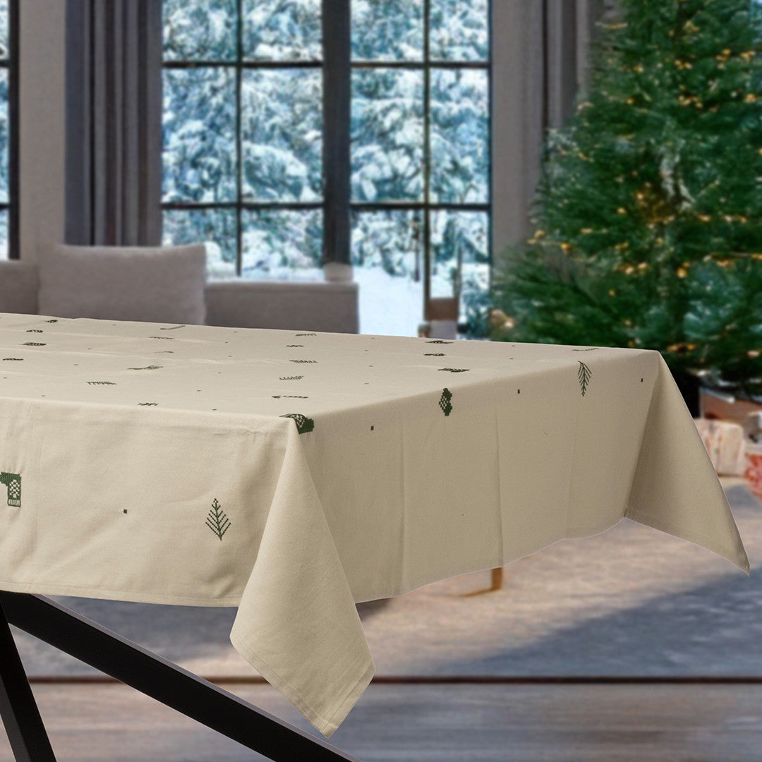 Julia Grün – bestickte Weihnachtstischdecke, 100% Baumwolle – 140 x 320 cm, Ambienteaufnahme