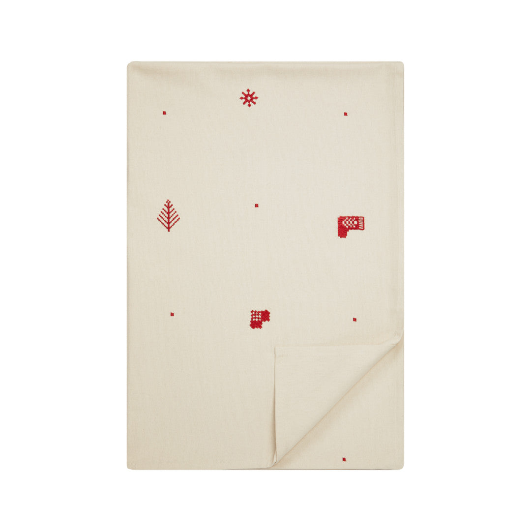 Julia Rot - Bestickte Weihnachtstischdecke, 100% Baumwolle - 140 x 270 cm, gefaltet