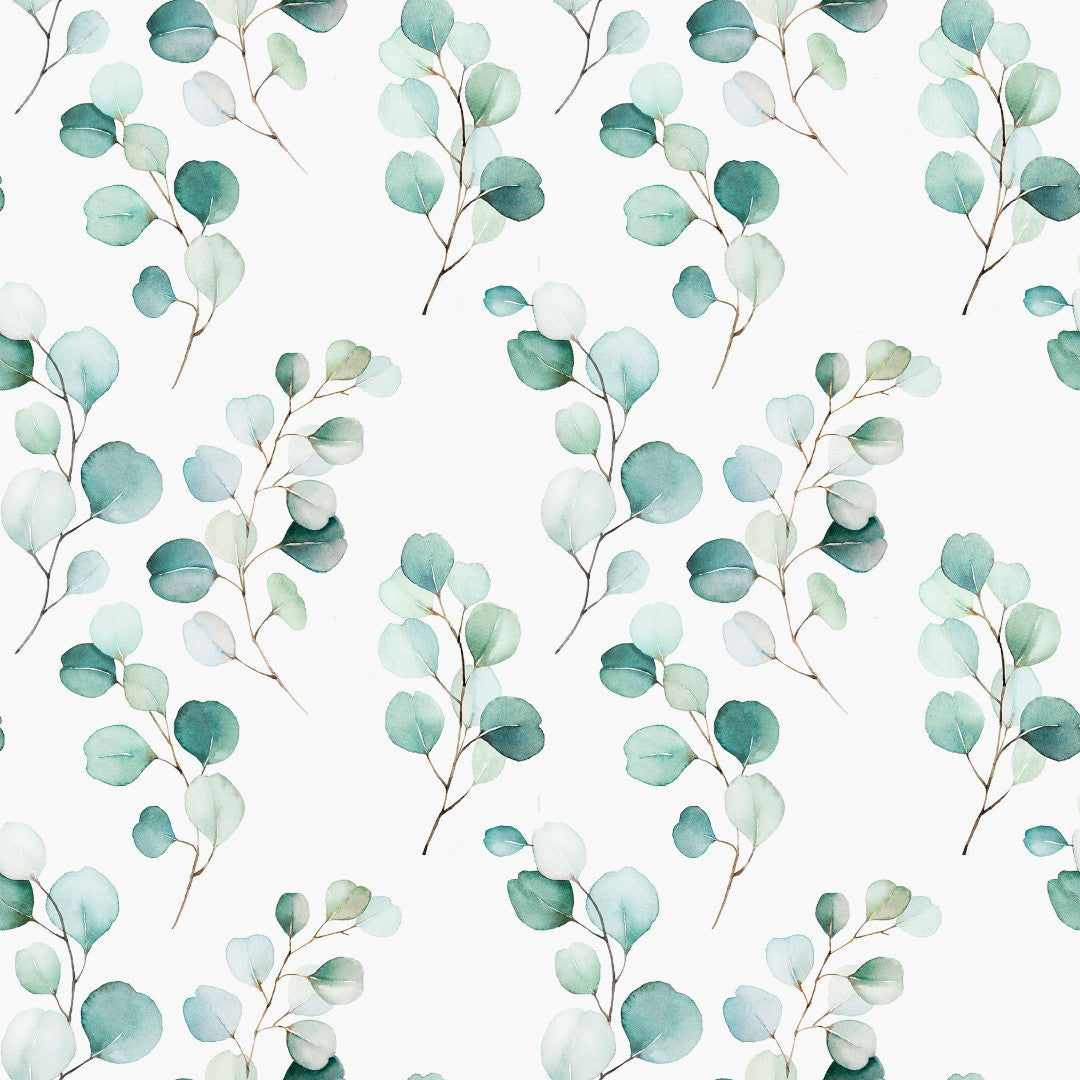 Junos Eucalyptus – Abwaschbare Tischdecke mit Aquarellblättern, Muster