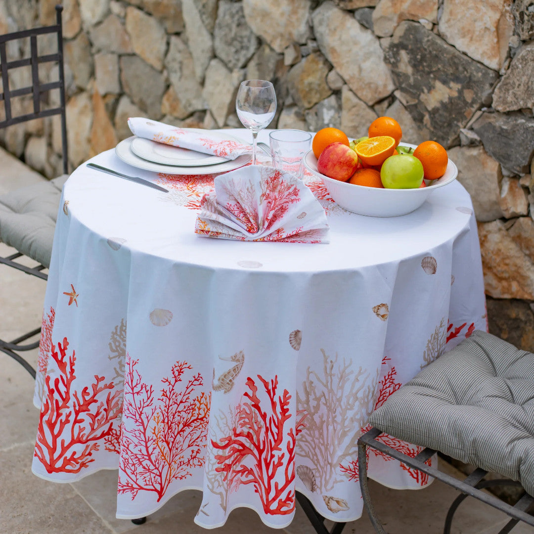 Lagon Corail - Runde Provence-Tischdecke Ø 180